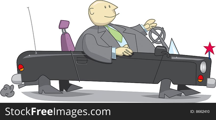 Fat Businessman In Cabriolet Car