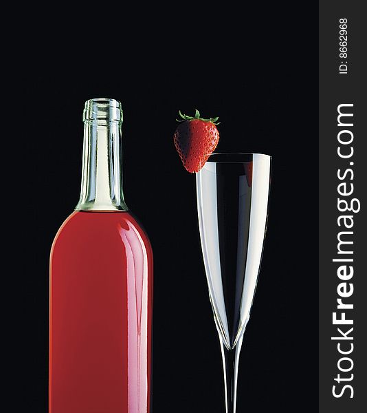 Wine Bottle & Strawberry