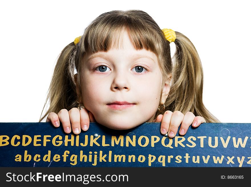 An image of a little girl with a blackboard. An image of a little girl with a blackboard