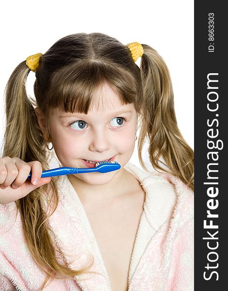 An image of a girl with blue toothbrush. An image of a girl with blue toothbrush