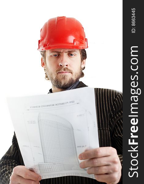 Stock photo: an image of an engineer  in red cap