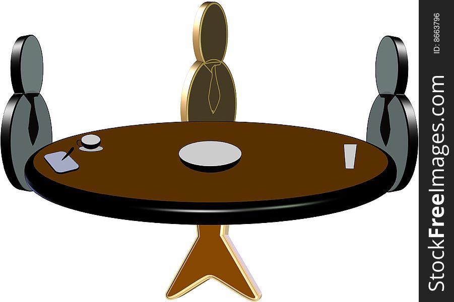 Businessmen having conference at round table pictogram in 3d