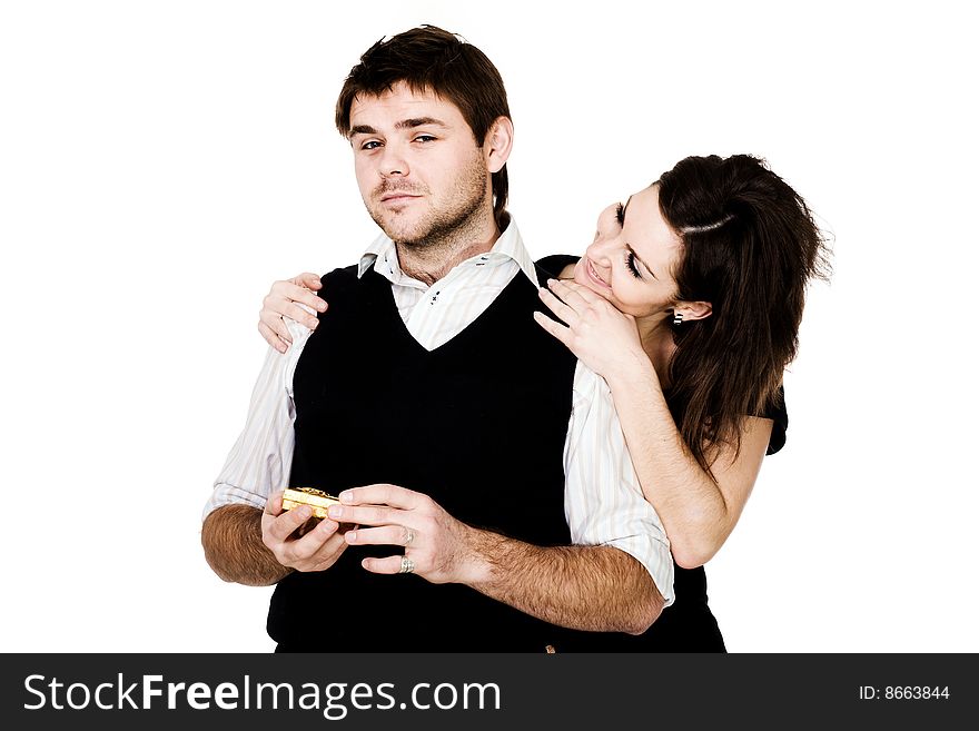 Stock photo: an image of a nice woman and man with box. Stock photo: an image of a nice woman and man with box