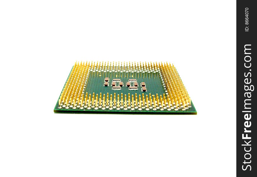 Isolated green computer microprocessor over white background