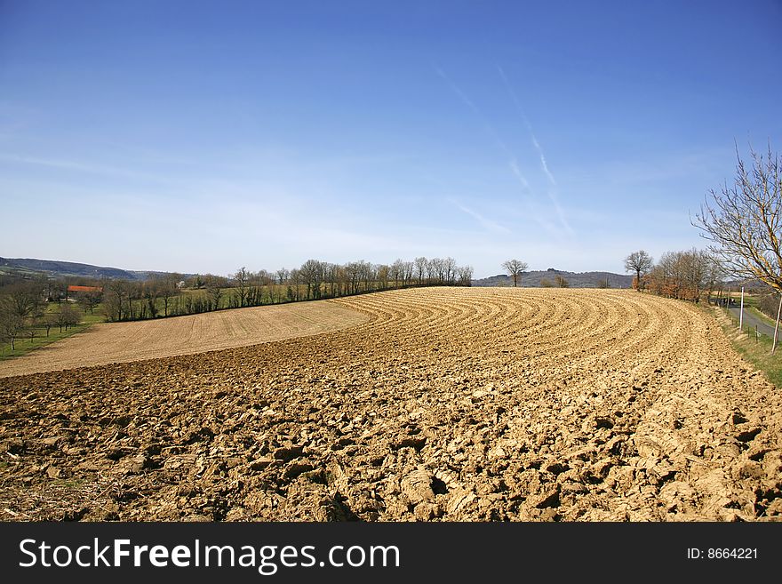 Ploughed fields ready for planting crops in countryside