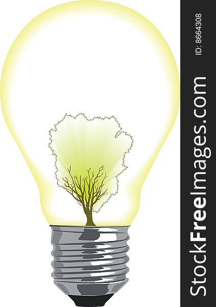 Vector illustration of a tree as the filament for a lightbulb. Vector illustration of a tree as the filament for a lightbulb.