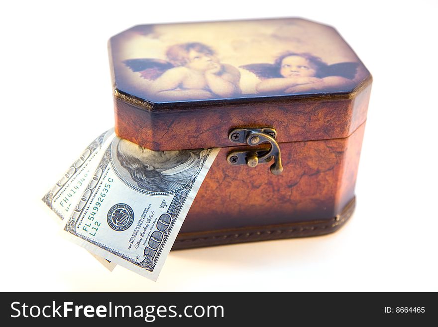 Brown saving box on the white background