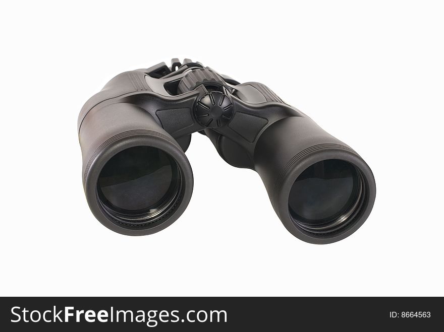 Black binoculars on the white background