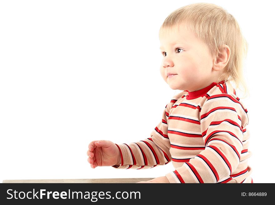 Little blond boy isolated on white background