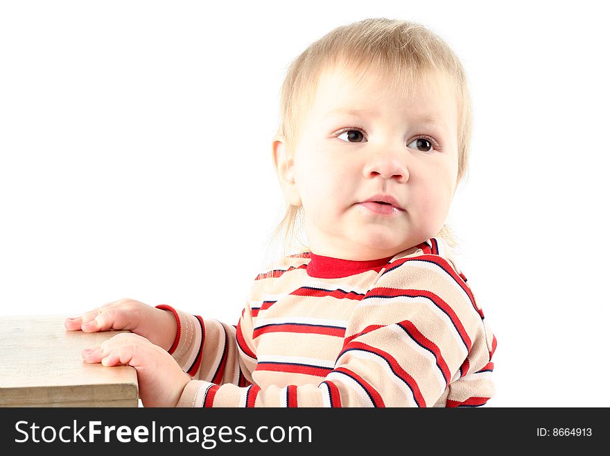 Little blond boy isolated on white background