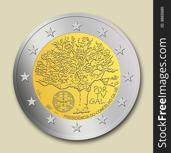 This is a 2007 special edition of a Portuguese 2 euro coin, on the memory of Portugal as president of the European Council.