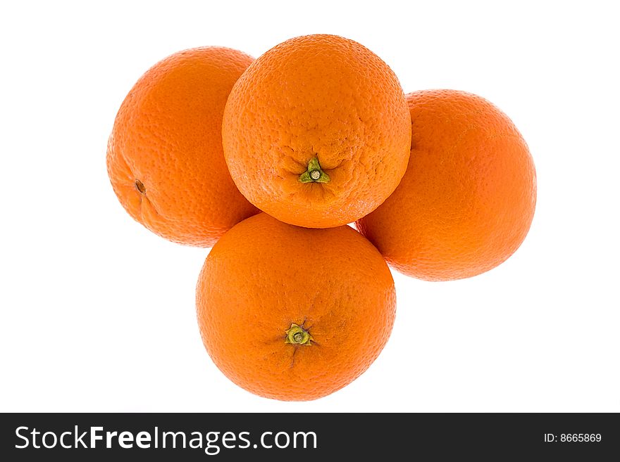 Some oranges on a white background