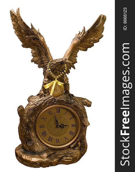 Figurine in the form of an eagle with the opened wings - a support with a fireplace clock.