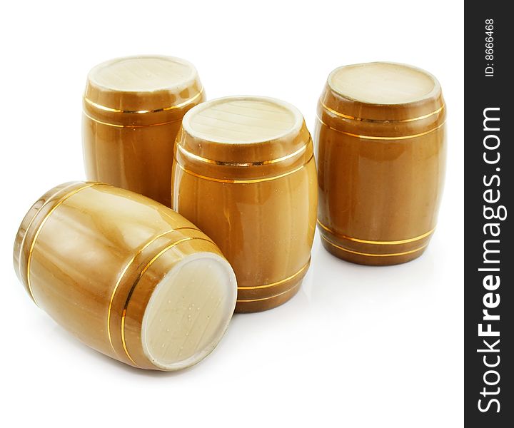 Gold tuns from wine cellar isolated