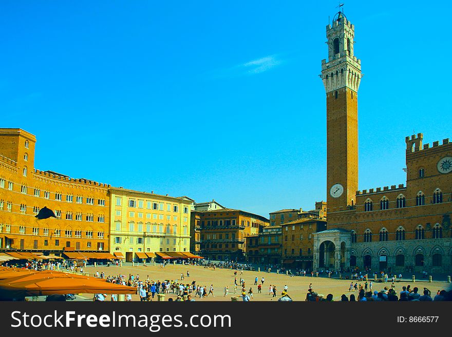 View of  famouse Siena main square Piazza del Campo