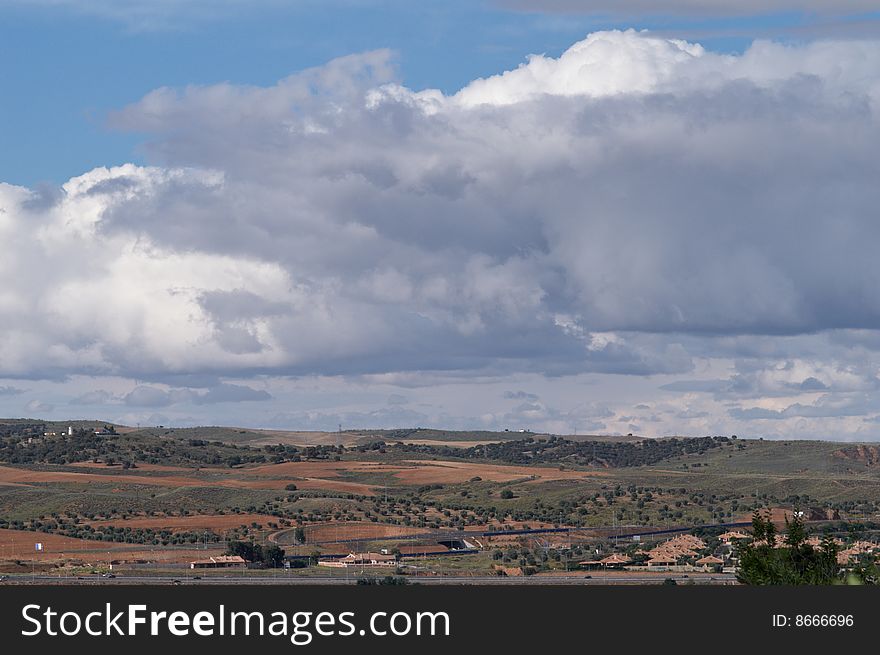 A peaceful countryside landscape near Toledo town, Spain