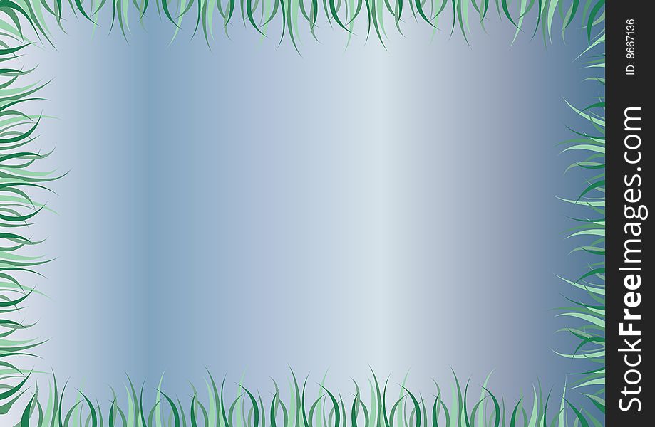 Blue frame or mirror with green grass as border as an vector illustration.