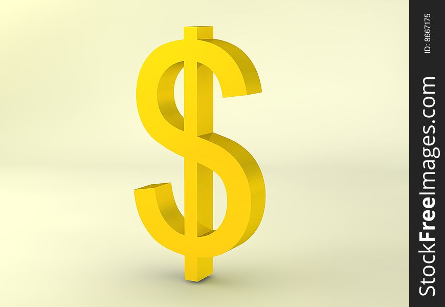 3d Gold dollar sign on bright background