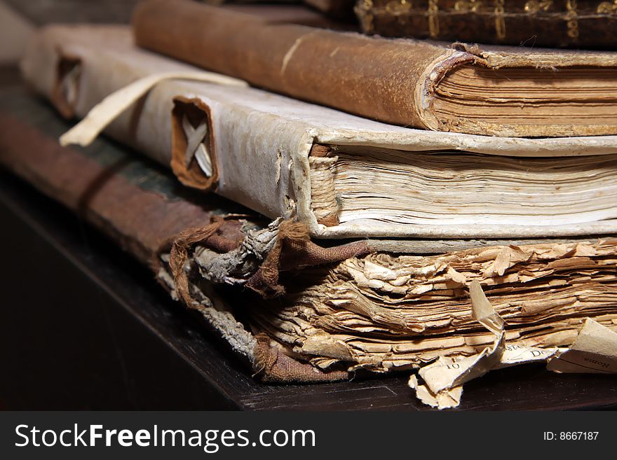 Stacked old books