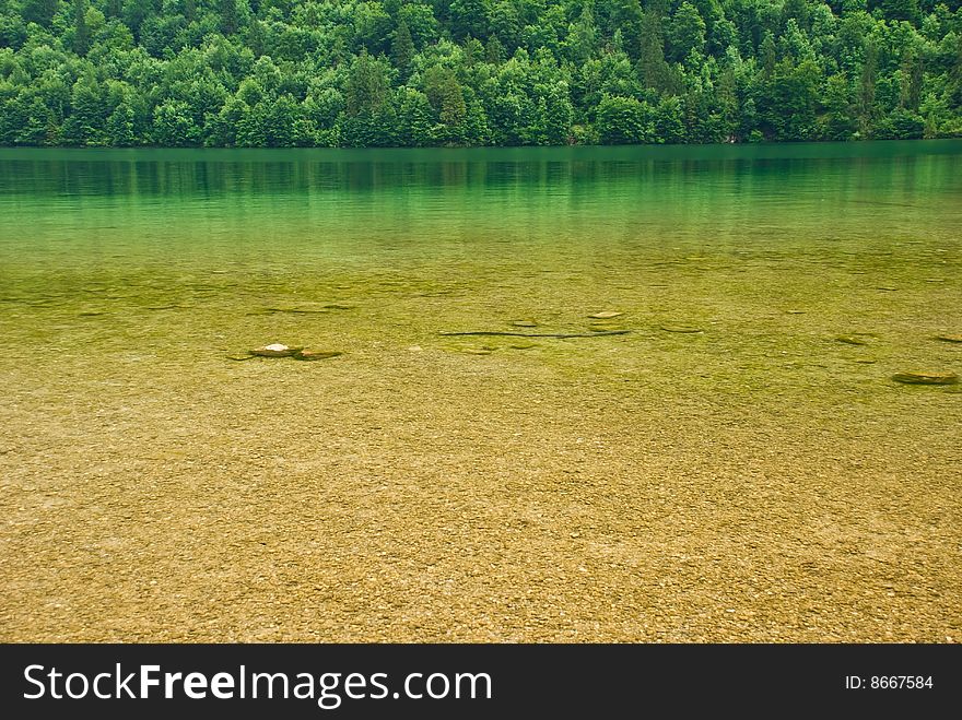 Alpine lake with pure water in Bavarian Alps