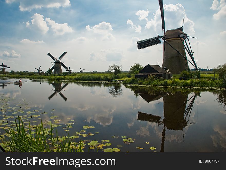 Windmills in Kinderdijk, Holland, UNESCO heritage
