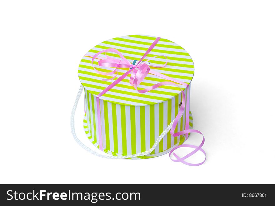 Gift bax with pink ribon, isolated on white (Clipping path included). Gift bax with pink ribon, isolated on white (Clipping path included)