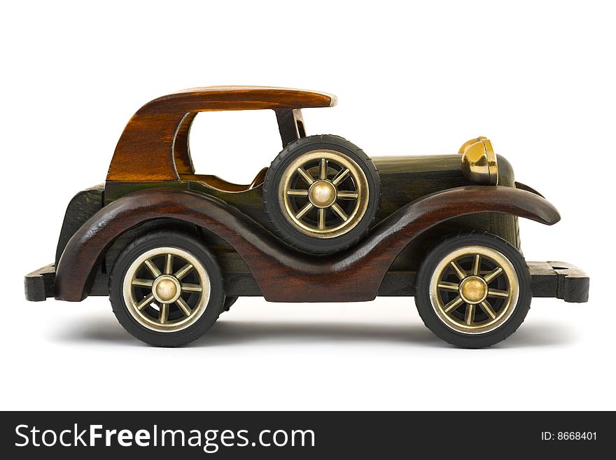 Wooden toy car isolated on white background