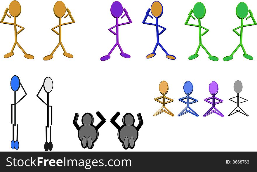 Picvtograms of cell phone users and yoga position as well as soldiers saluting at attention on white and in 3d. Picvtograms of cell phone users and yoga position as well as soldiers saluting at attention on white and in 3d