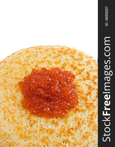 Pancakes with red caviar (top view)