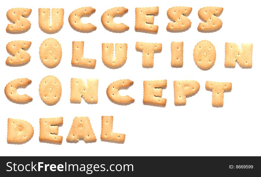 The words: success, solution, concept, deal made of cookies. The words: success, solution, concept, deal made of cookies