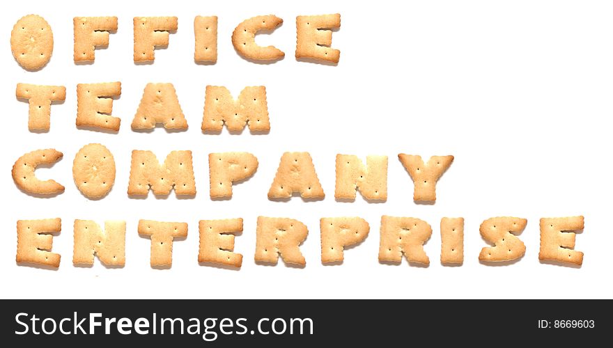 The words: office, team, company, enterprise made of cookies. The words: office, team, company, enterprise made of cookies