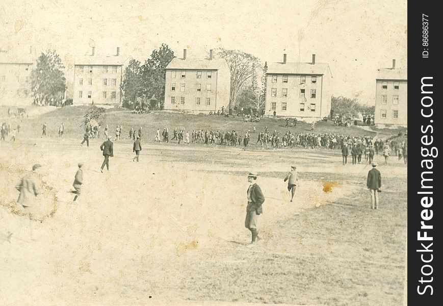 Baseball in front of the Latin Commons at Phillips Academy, 1899-1900