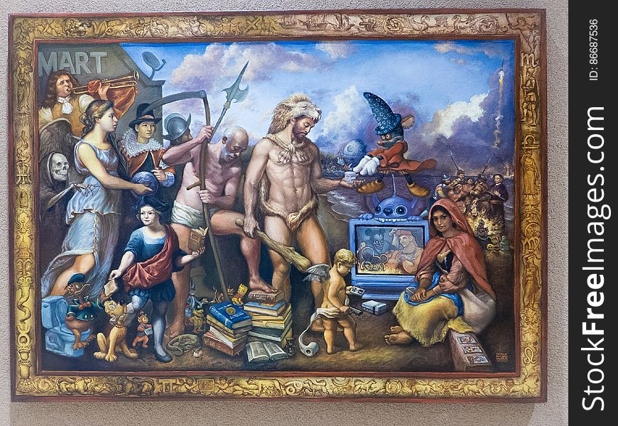 Oil on canvas work of the artist Patrick McGrath MuÃ±Ã­z, b. 1975. The curation card explained that he creates &#x22;historic puzzles linking disparate images from history and art history, popular culture, Christianity, European and Native American mythology, the tarot, and astrology.&#x22; Albuquerque Museum in Albuquerque, New Mexico. Oil on canvas work of the artist Patrick McGrath MuÃ±Ã­z, b. 1975. The curation card explained that he creates &#x22;historic puzzles linking disparate images from history and art history, popular culture, Christianity, European and Native American mythology, the tarot, and astrology.&#x22; Albuquerque Museum in Albuquerque, New Mexico