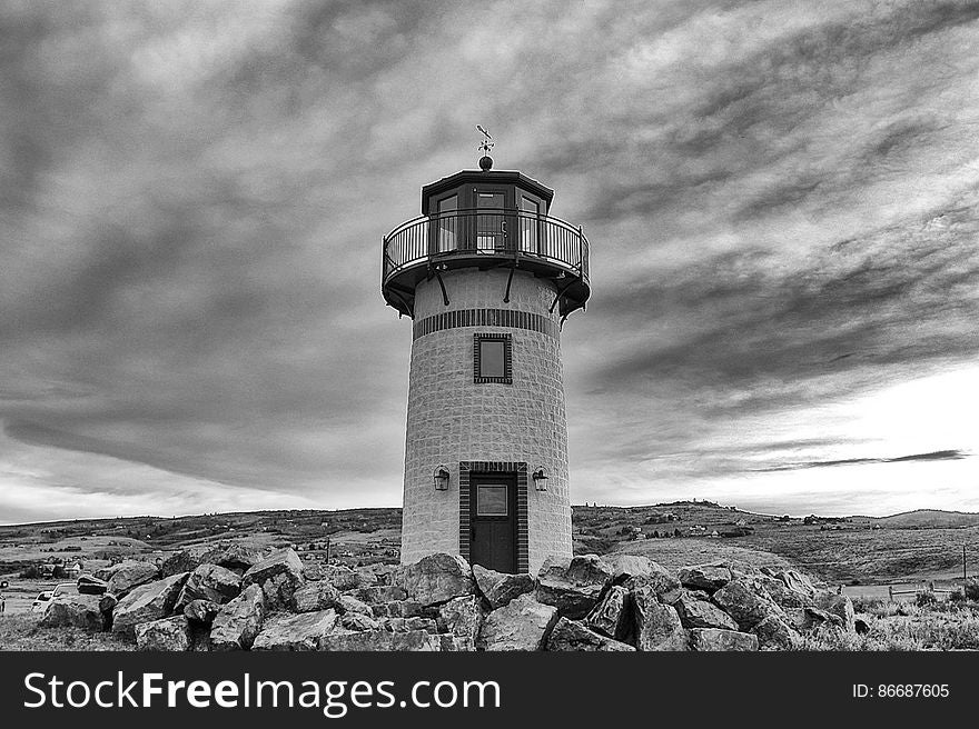 White Lighthouse In Monochrome