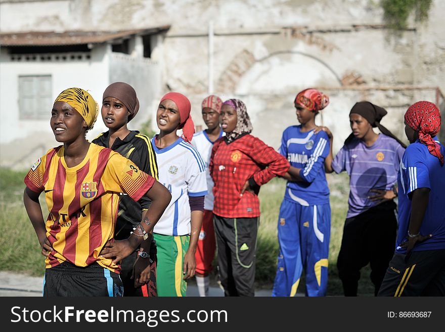 Girls line up during a basketball drill in Mogadishu, Somalia, on June 6. Banned under the extremist group, Al Shabaab, Basketball is once again making a resurgence in Mogadishu. Today at least a dozen teams in the city play in a league and both men and women are coming out to play the sport. AU UN IST PHOTO / TOBIN JONES. Girls line up during a basketball drill in Mogadishu, Somalia, on June 6. Banned under the extremist group, Al Shabaab, Basketball is once again making a resurgence in Mogadishu. Today at least a dozen teams in the city play in a league and both men and women are coming out to play the sport. AU UN IST PHOTO / TOBIN JONES