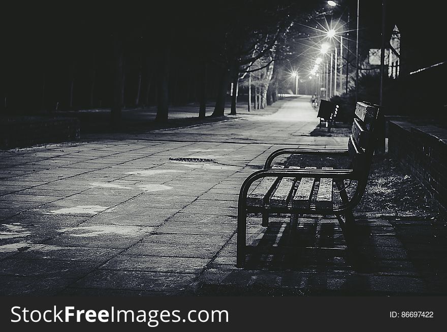 Empty Park Bench At Night