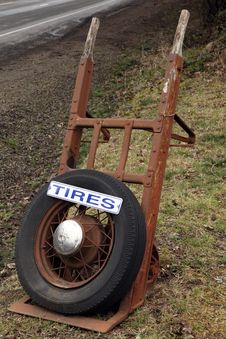 Antique Equipment And Tire With Sign For Business Stock Image Antique Equipment And Tire With Sign For Business Stock Image
