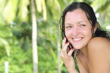 Beautiful Young Woman Talking On Cellphone Stock Images
