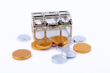 Toy Chest And  Chocolate Coins Royalty Free Stock Photography