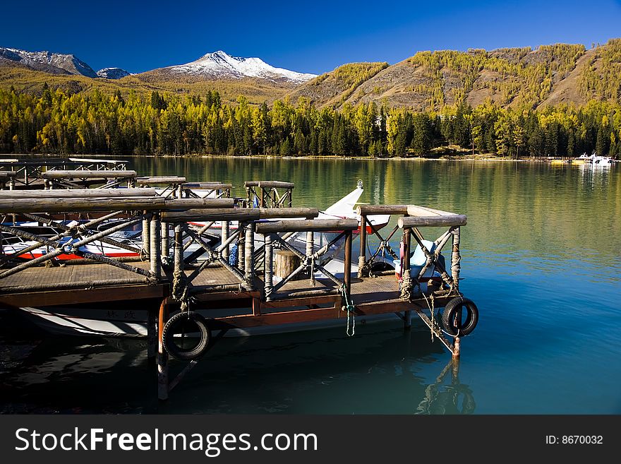 Pier at kanas lake,xinjiang,china. Pier at kanas lake,xinjiang,china