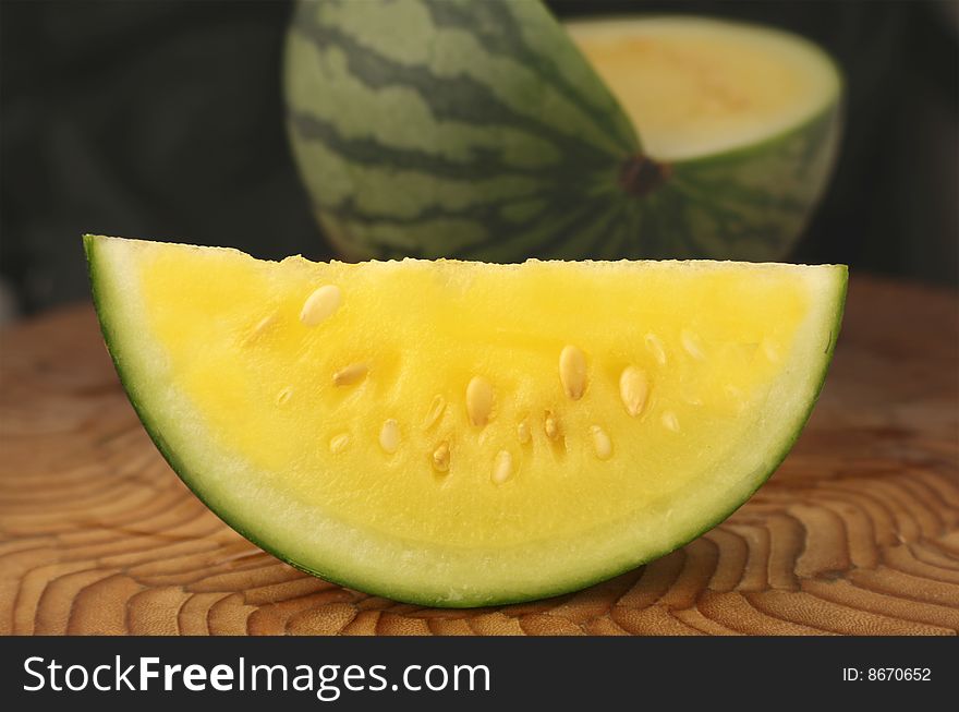Slice of Yellow watermelon common to tropical asia