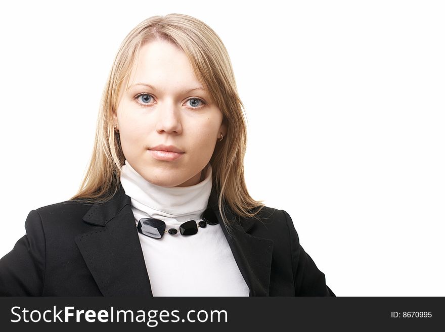 Young beauty business woman on white background