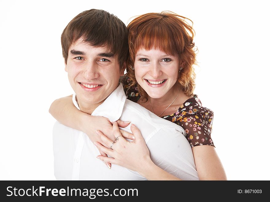 Young beauty couple on white background