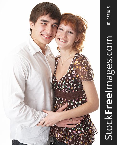 Young beauty couple on white background
