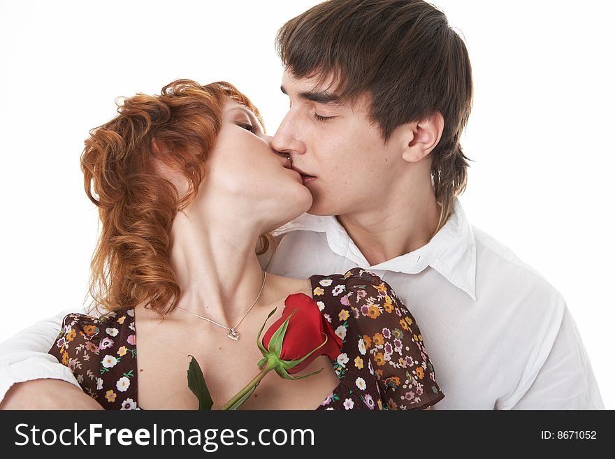 Young beauty couple on white background