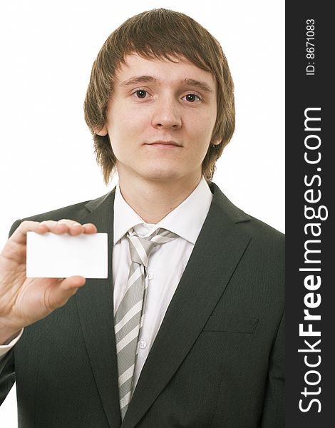 Businessman show business card