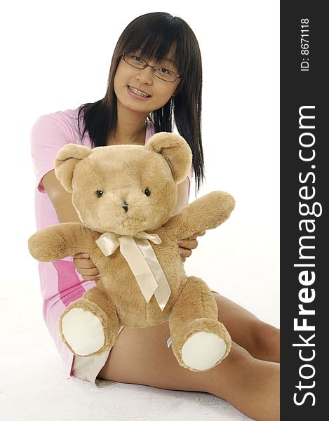 Pretty young student with teddy bear. Pretty young student with teddy bear