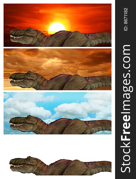 Photoshop Illustration of a Tyrannosaurus Rex with different backgrounds. Photoshop Illustration of a Tyrannosaurus Rex with different backgrounds.