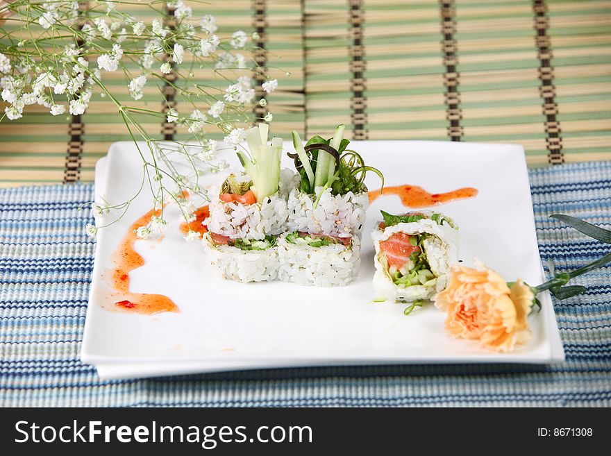 Chef's special roll with seaweed salad