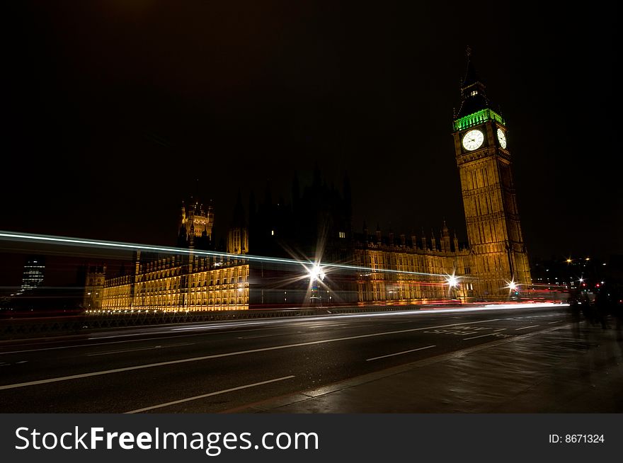 Light trails infront of Big Ben